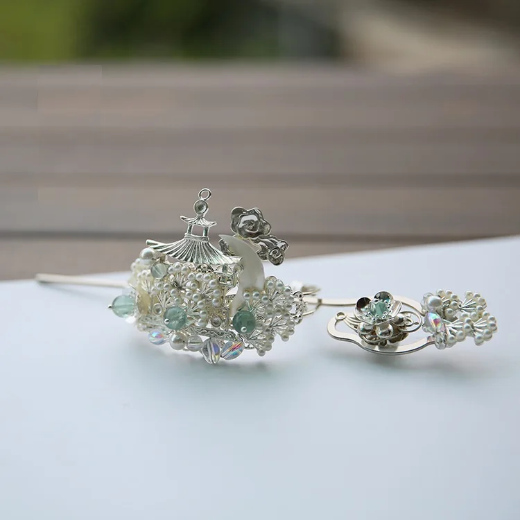 

Yue Xia Feng Silver Blue Series Hair Tiara and hair sticks earrings TV Play Hair jewelry hair accessories