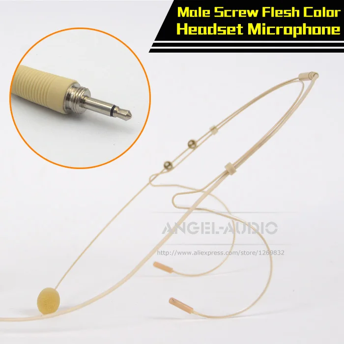 

2pcs / Lot Free Shipping Male Screw Thread Lock 3.5 mm Jack Plug Flesh Color Headset Microphone For Wireless Microphone BodyPack