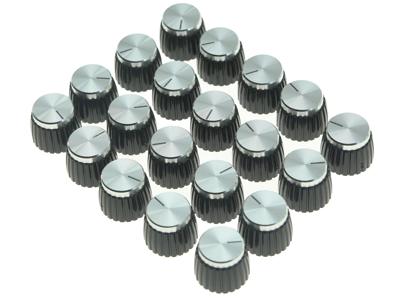 KAISH Pack of 20 Guitar Amplifier Knobs Black/Silver Cap Push On Knob