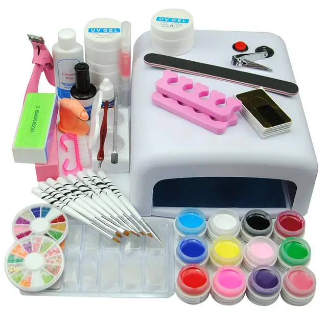 36W UV Lamp Light UV GEL Nail Kit 12 Color UV Gels clear Nail brushes