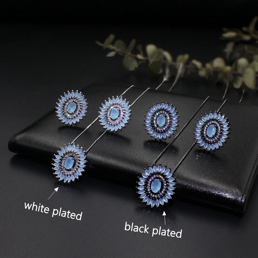 Round Flowers pendant necklace and  stud earring jewelry set9_