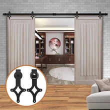 LWZH 10ft/11ft/12ft/12.6ft Sliding Barn Wood Door Hardware Kit Black Steel Interior Rhombus Shaped Track Roller for Double Door lwzh sliding wood door bypass sliding barn door hardware kit black steel heart shaped track rollers for interior double door