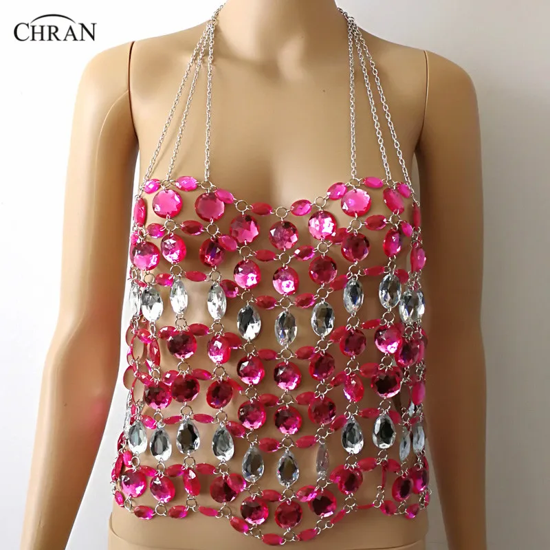 CHRAN Full Body Beads Link Mesh Bra Harness Body Jewelry Sexy Waist Chain Bikini Beach Swimwear Vest CHRAN Full Body Beads Link Mesh Bra Harness Body Jewelry Sexy Waist Chain Bikini Beach Swimwear Vest