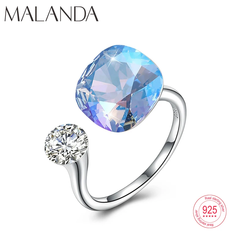 

Malanda Round Crystals From Swarovski Rings For Women Fashion 925 Sterling Silver Rings Luxury Open Rings Romantic Jewelry Gift