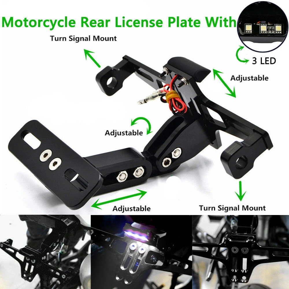 Универсальный алюминиевый регулируемый угол мотоцикла задний держатель номерного знака мотоцикла держатель номерного знака мото задний аккуратный со светодиодной лампой
