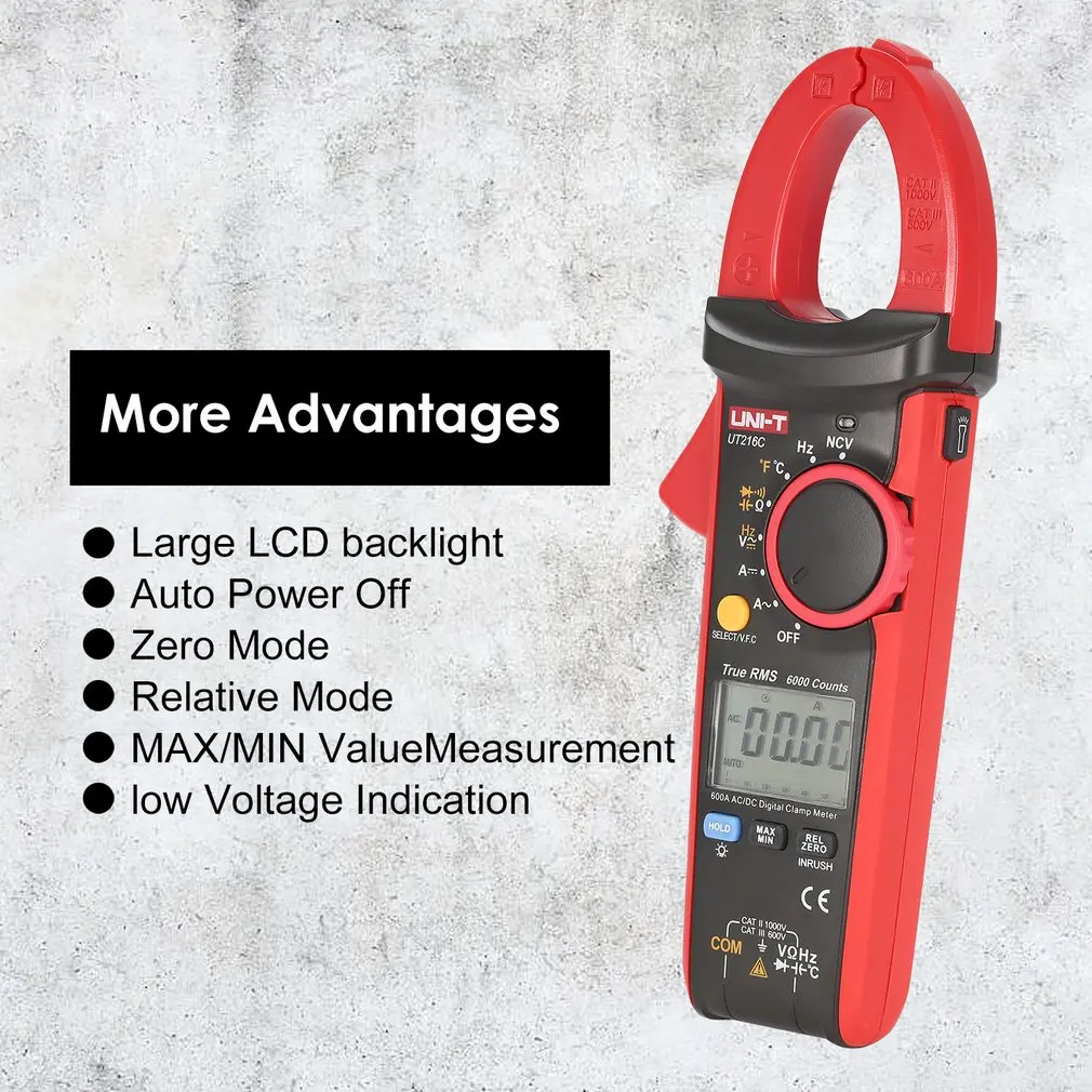 Тестер температуры UT216C мультиметр 600A RMS цифровой зажим мультиметр для авто Вольт Ампер Ом Частотная Емкость