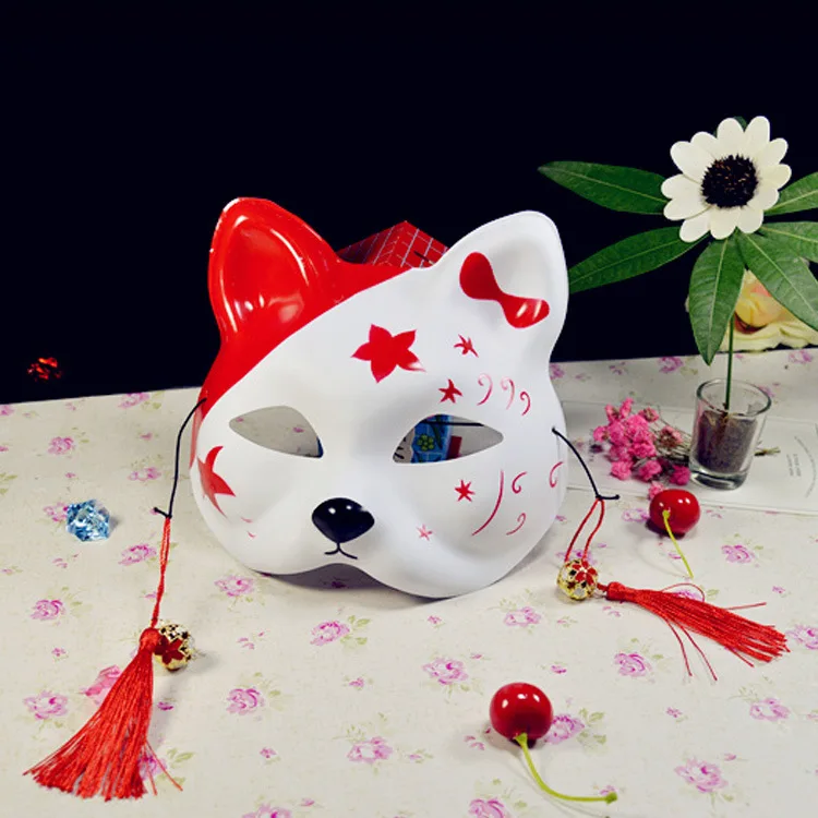 Лиса маска Косплэй короткая футболка с героями из японского аниме «маски на светильник светлячки лес Natsume лиса маска Хэллоуин "Лиса", "Кот", "маски для лица - Color: O