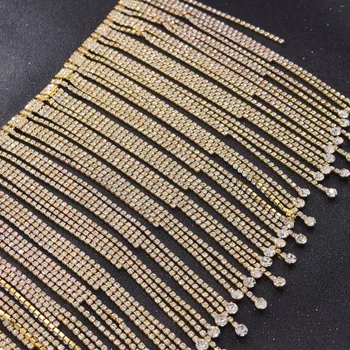 

5yards/lot luxury 16CM length tassel trim rhinestones appliques for clothing dress decortions sew on belt sash patches crystal