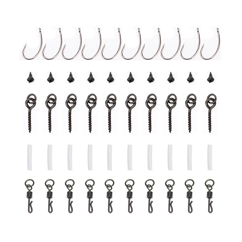 

50pcs/bag Carp bait fluorocarbon line leader with black rolling swivels carp hooks size 6# carp rigs tackle Wholesale