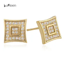 LuReen Micro Pave Цирконий в форме квадрата Форма, серьги со шпилькой, для Для женщин Для мужчин золото серьги серебристого цвета; бижутерия подарок WGEH1003