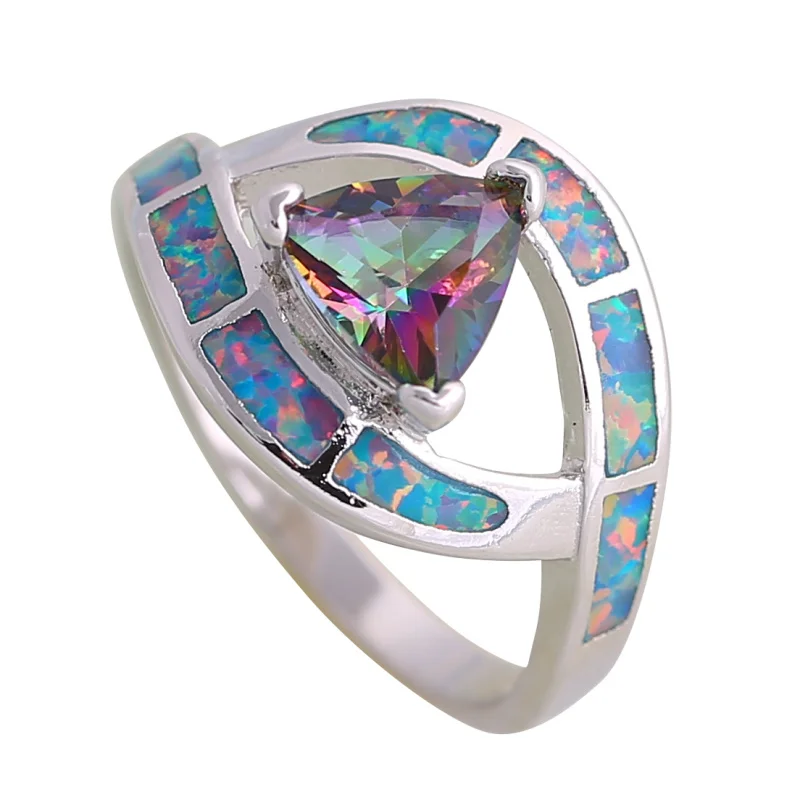 New 2021 Fashion Opal Rings Fine Jewelry Women's Ring Mystic Rainbow Red Fire Silver Color R347 | Украшения и аксессуары