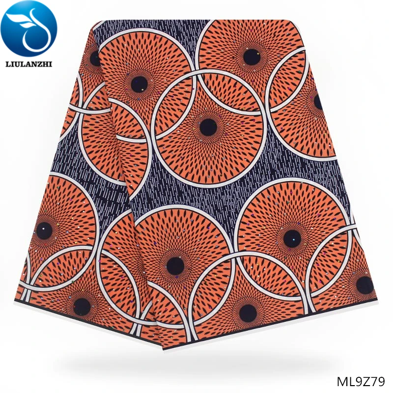 

LIULANZHI african wax print fabric wax african clothing cotton wax fabric 6yards per lot with rhinestones hot sale ML9Z77-94