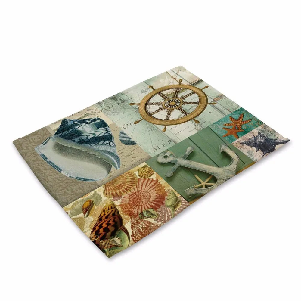 Sea Style Turtle Pattern Table Mat Octopus Lobster Table Napkin Polyester Cotton Placemat Kitchen Decoration Dining Accessories