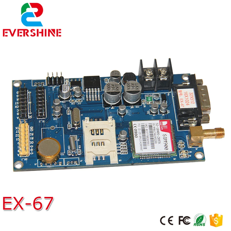 

EX-67(EX-6CN) GPRS Wireless LED control card 1024*16pixels support Single&dual color Wireless led sign board module controller