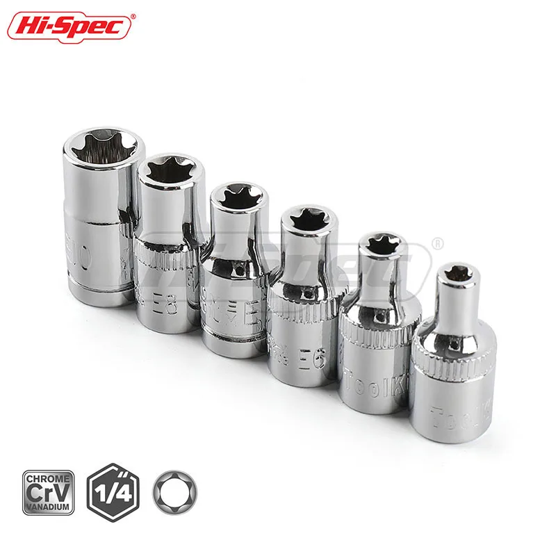 Hi Spec 6 шт. 1/4 E Star Torx Набор гнезд Hex Шестигранная розетка адаптер Универсальная