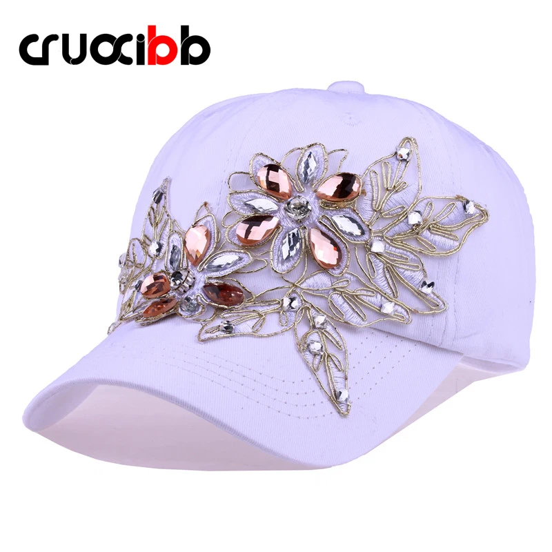 

CRUOXIBB Women Baseball Cap Crystal Flower Simulated Diamond Lace Hip Hop Snapback Caps Summer Hat for Women Girls