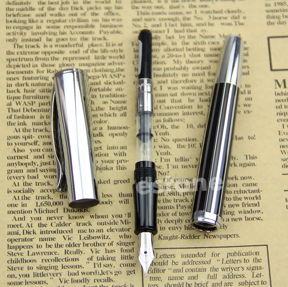 Fountain Pen Medium Nib Silvery Black BAOER 051 New Fountain Pen Medium Nib Silvery Black BAOER 051 New
