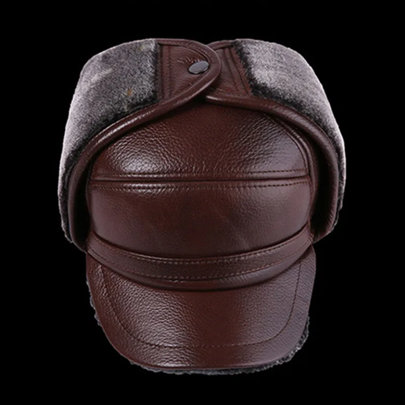 Preise Winter männer Leder Hut Verdicken Leder Rindsleder Baseball Caps Mit Ohren Warm Hysterese vati Hüte Sombrero De Cuero del Hombre
