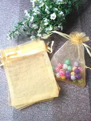 Бесплатная доставка 100 шт 9x12 см золотого цвета тянущаяся органза сумки Свадебный Рождественский подарок упаковочные мешочки сумочки