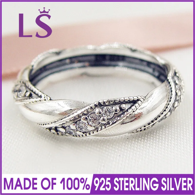 

LS Hot Sale High Quality Real 925 Sterling Silver Ribbon of Love Ring,Clear CZ For Women Ring Compatible With Original Jewelry N