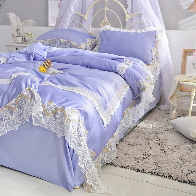 Waliicorners Super soft washed silk Bedding Set Duvet Cover Sheet/fitted sheet Pillowcase King Queen Size lace Bed Linen 59 DSC_1056