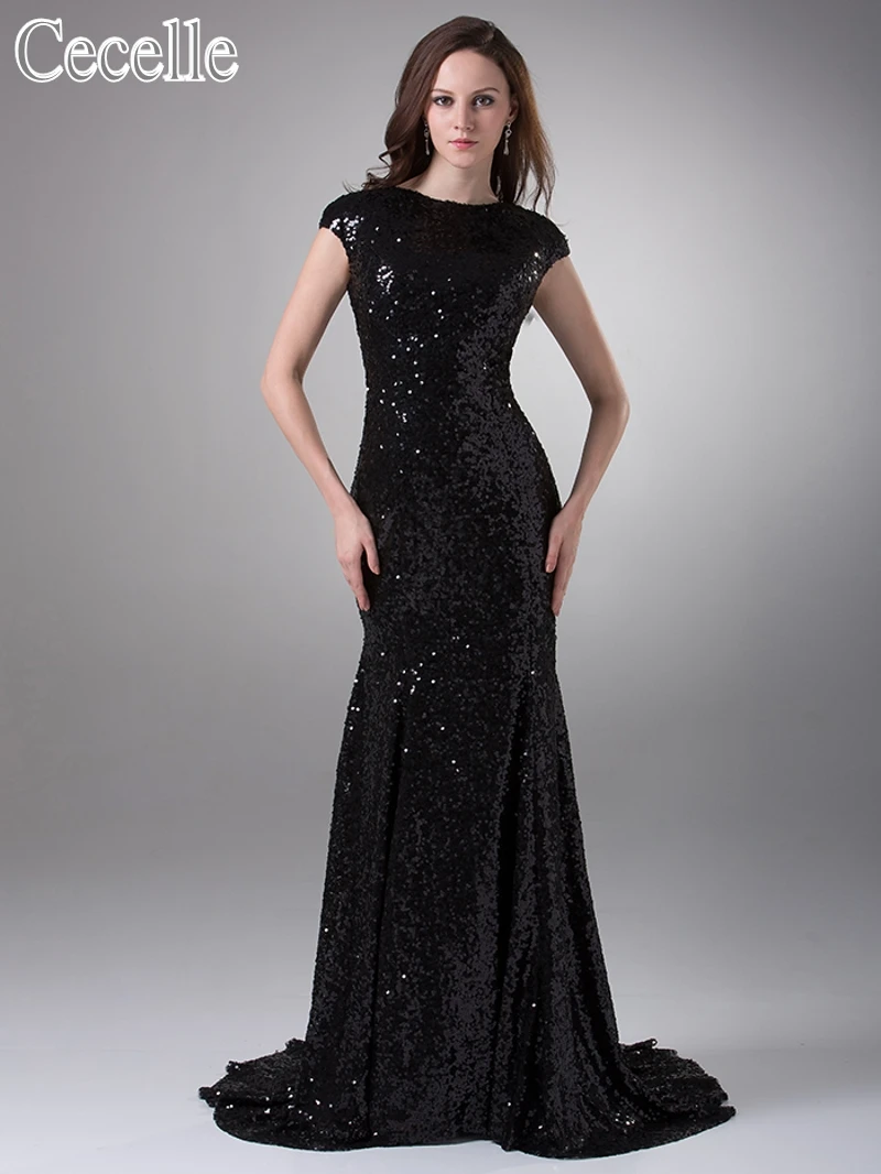 black modest bridesmaid dresses