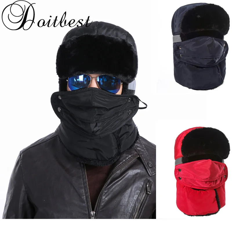

Doitbest Winter fur hats for women Windproof Thick warm winter For cold weather snow cap Face Mask mens ushanka Russian hat
