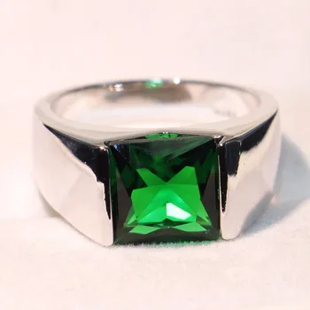 

Vecalon Brand New Fashion Jewelry Soliatire 925 Sterling Silver Filled Princess Green 5A Cubic Zirconia Party Men Wedding Ring