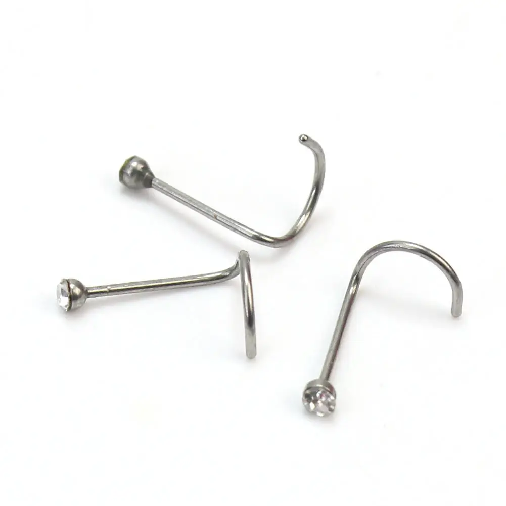 10x Rhinestone Stainless Steel Screw Nose Hoop Ring Studs Body Piercing Jewelry