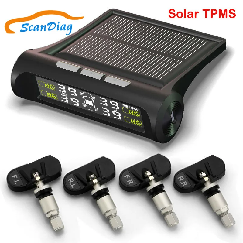 

2018 New Car Tire Pressure Monitoring System TPMS Solar Power Wireless LCD Display with 4 Internal Sensor Auto Security Alarm