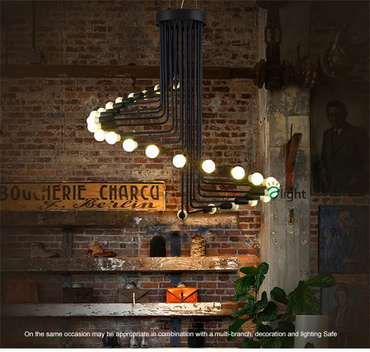 Post Современная окрашенная железная черная светодиодная спиральная люстра Американский Лофт промышленный блеск люстра освещение для ресторана