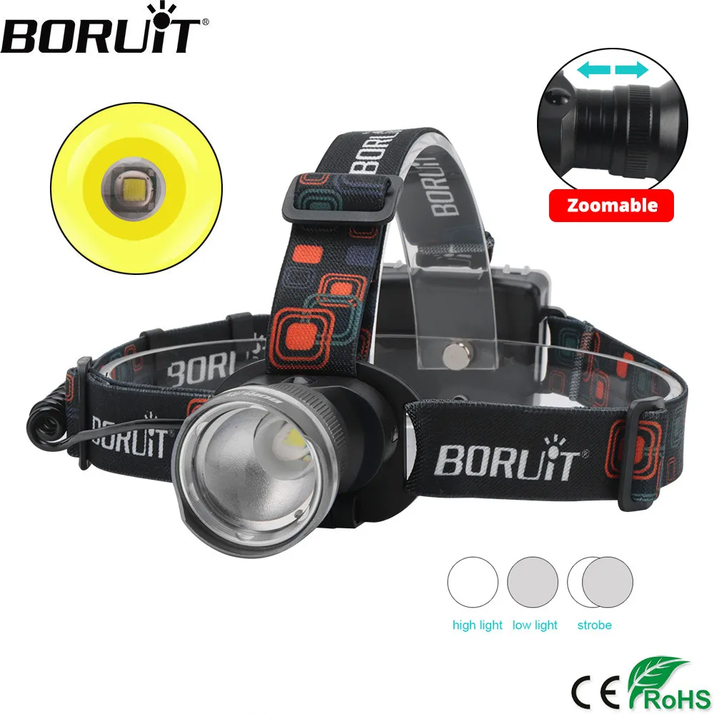 

BORUIT XML T6 LED Headlight Adjustable Focus Head Torch 2000LM Gray Headlamp Camping Fishing Hunting Flashlight