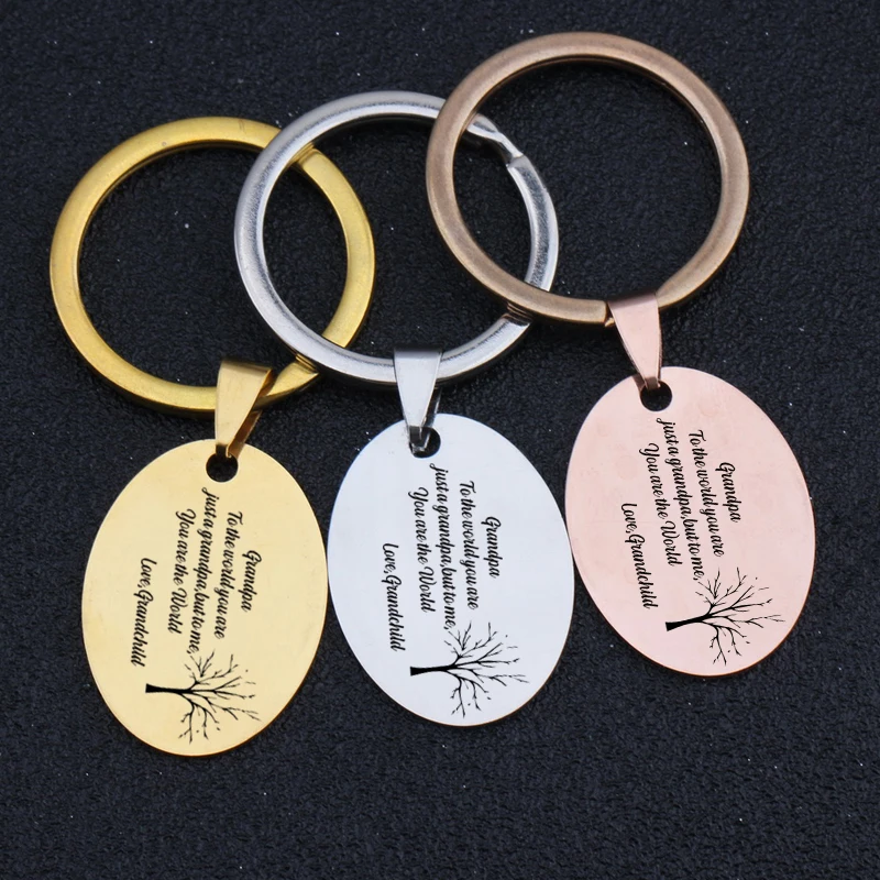 

Pendant Grandpa Gift To Me Grandpa Is The World Ellipse Gift Keychain Engraved Key Rings Birthday Grandfather Gifts Car Key Tag