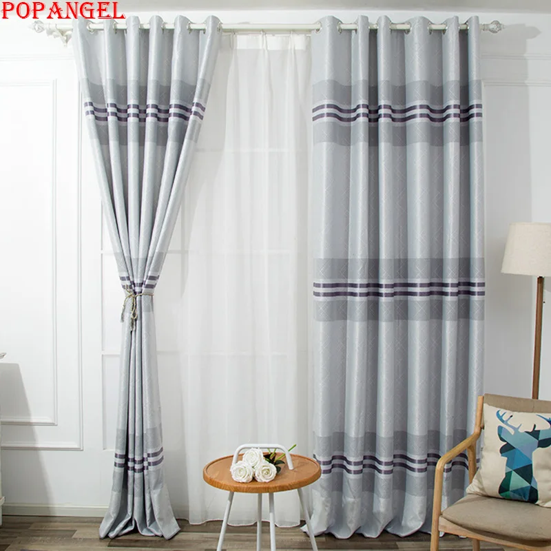 Popangel High Quality Polyester Stripe Gray Thermal Insulated Blackout Living Room Window Curtain Simple Modern Curtains | Дом и сад