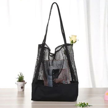 

New Pattern Korean Grid Handbag Mesh Hollow Out Sandy Beach Package Canvas Single Shoulder Woman Bag