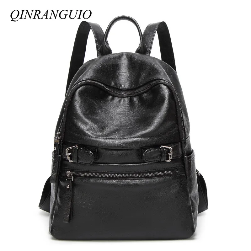

QINRANGUIO Black Backpack Women Leather Backpack Mochilas Mujer 2019 School Bags for Teenage Girls Travel Backpack Female