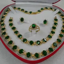 Свадебная мода ювелирные изделия Женская красивая мода камень ожерелье и браслет и серьги и кольцо Набор 925 серебро