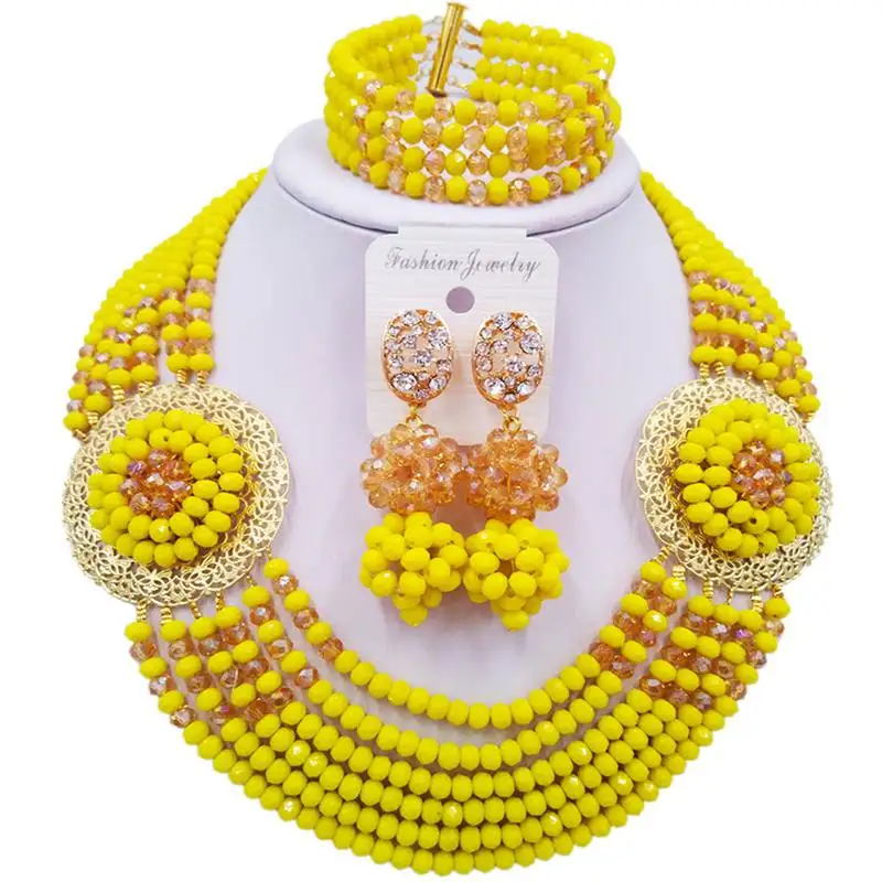 Latest Opaque Yellow Champagne Gold AB Ethnic Crystal Party Beads Necklace Sets 6C-SPHJZ-17 | Украшения и аксессуары