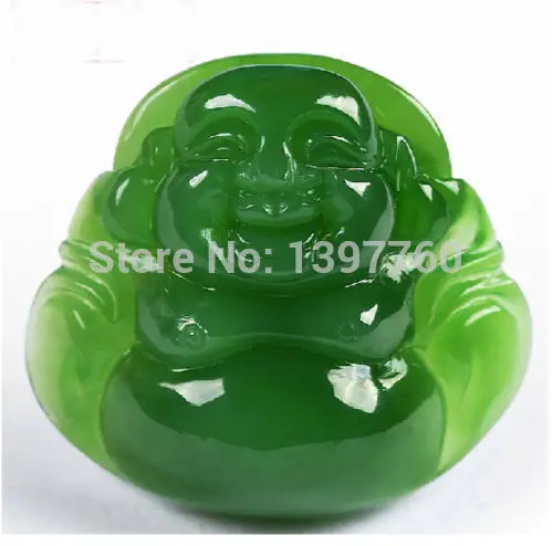 

Miss charm Jew.228 happy smile buddha Hetian green jasper jade jadeite necklace pendant