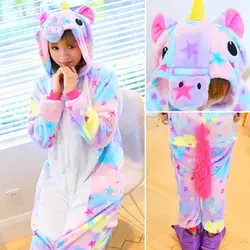 Детская Пижама с единорогом Kigurumi Onesie, Детская Пижама с изображением животных, звезды, радуги, единорога, Рождественская Толстовка с