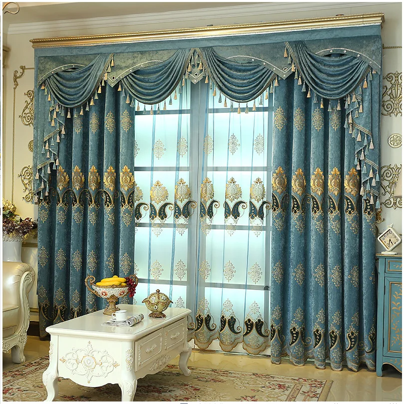 

Luxury European Chenille Embroidery Thickened Shading Curtains for Living Dining Room Bedroom.