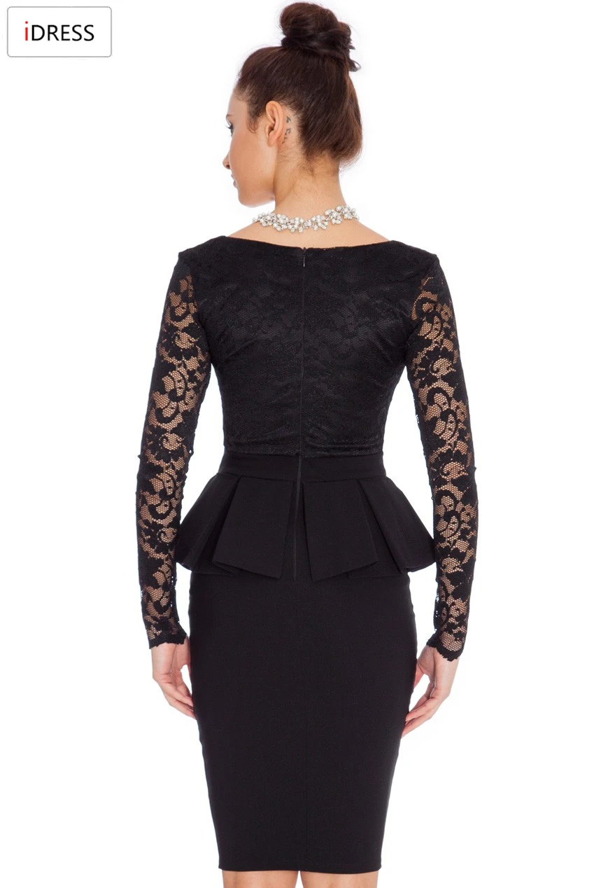 Женское вечернее Платье До Колена IDress зимнее облегающее офисное платье с баской