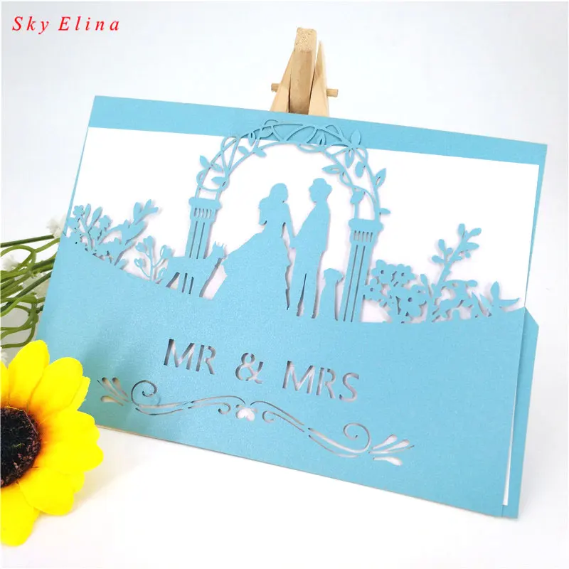12x18 см лазерная резка, для свадьбы поздравительные открытки Подарочные карты на заказ Пустые винтажные приглашения для свадьбы письма сообщения 10 шт. 5ZSH070 - Цвет: Sky Blue