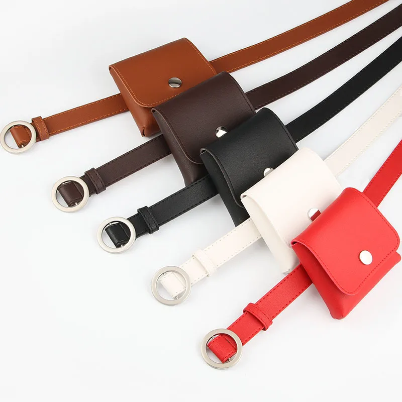 

Fashion jeans belt dress wild belt new personality non-porous round buckle thin belt pockets women's casual key purse belt