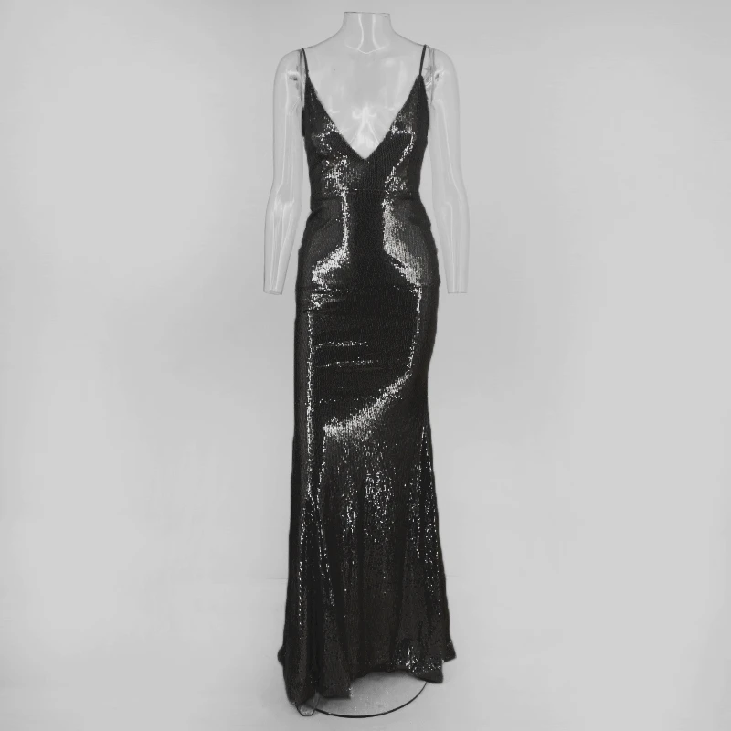 NATTEMAID светоотражающее платье с блестками для вечеринки женское сексуальное платье макси с открытой спиной элегантное Клубное платье с v-образным вырезом Летнее Длинное платье макси Vestidos - Цвет: Black