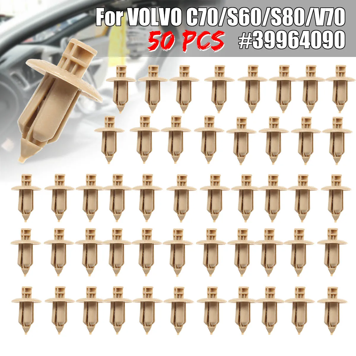 

10Pc/50Pcs Plastic Rivet Trim Panel Fastener Clips Door Beige For VOLVO C70 S60 S80 V70 #39964090 Auto Fastener & Clip Brand new