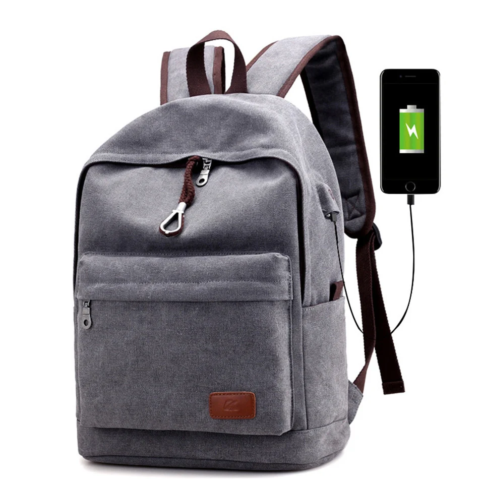 

KVKY Male Canvas Backpack men laptop bagpack USB Charging Design Bags for Teenager Fashion Mochila Casual Rucksack sac a dos