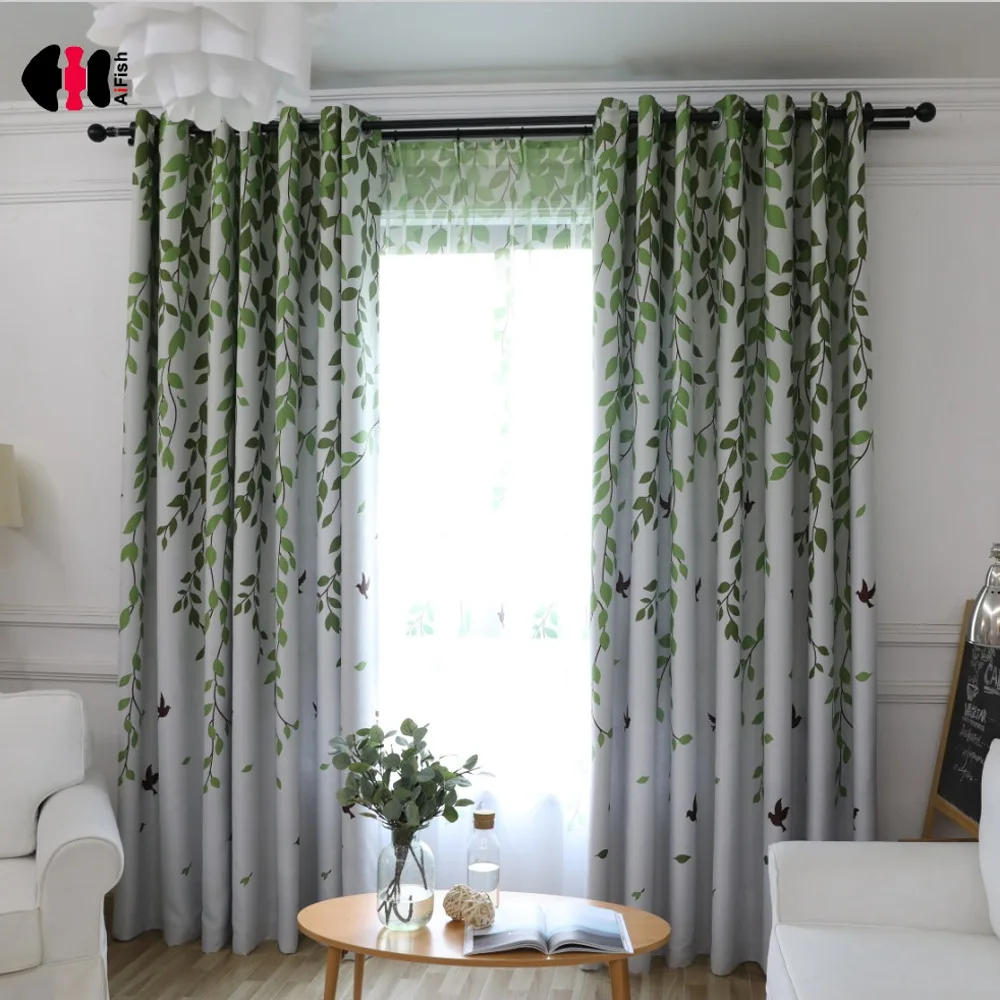 

Custom Simple Modern Fresh Green Garden Curtains Digital Printing Living Room Bedroom Door Study Balcony French Gauze WP207C