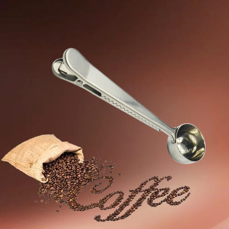 Ложка для кофе из нержавеющей стали с зажимом для сумки, мерная чайная ложка, кухонный инструмент, аксессуары для кофе