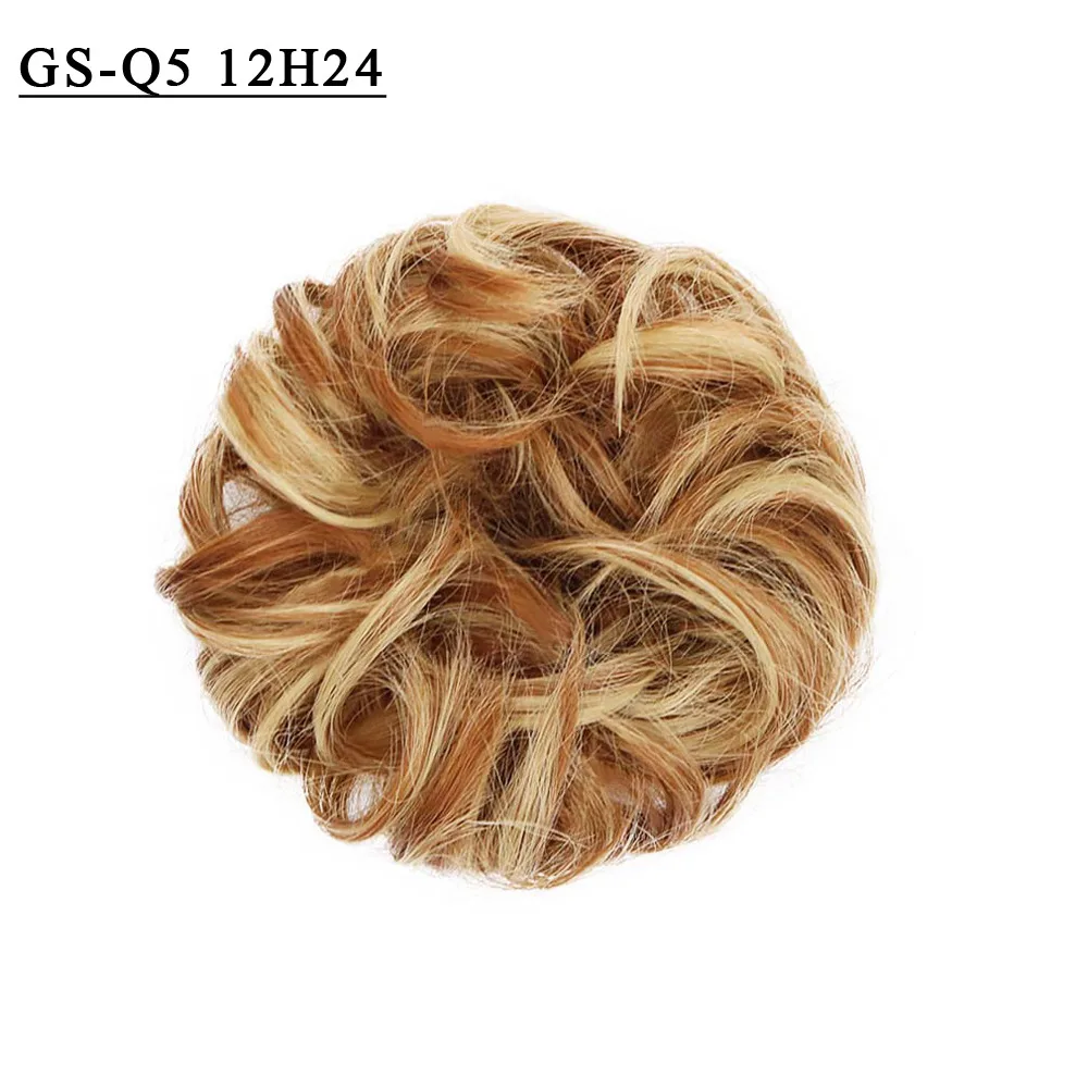 Красота вьющиеся шиньон черный коричневый блондин орешник Омбре Женские синтетические волосы пучок для наращивания Резиновая лента высокотемпературное волокно - Цвет: GS-Q5-12H24